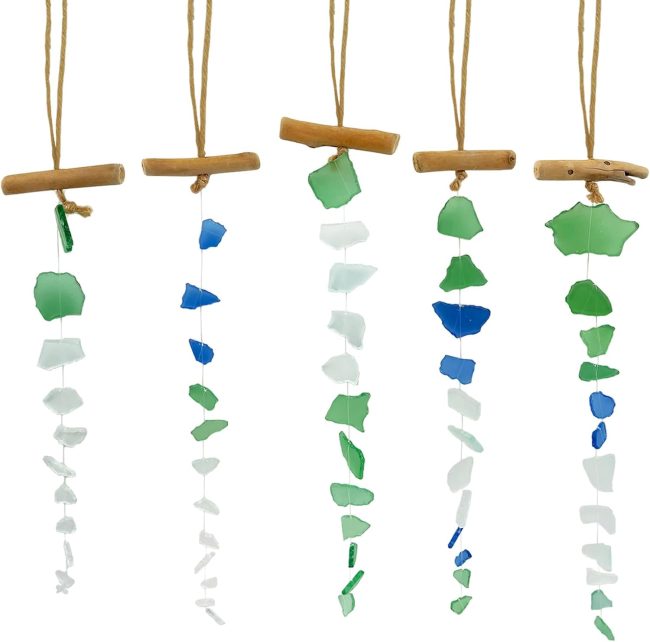 5Pcs Sea Glass Wind Chimes for Indoor/Outdoors,Seaglass Wind Chime Garden Decor,Ocean Wind Chimes for Outside for Women Lovers and More