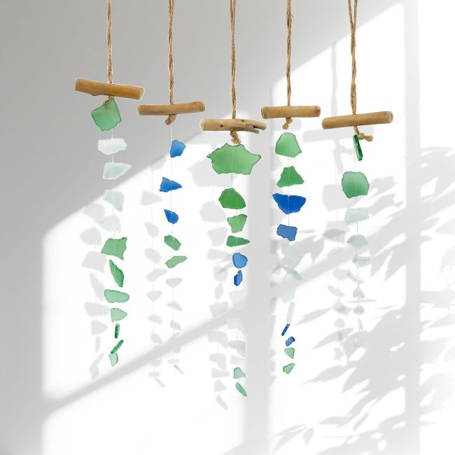 5Pcs Sea Glass Wind Chimes for Indoor/Outdoors,Seaglass Wind Chime Garden Decor,Ocean Wind Chimes for Outside for Women Lovers and More - Image 2