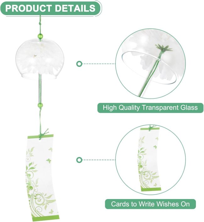 1-Pack Japanese Wind Chimes, Glass Wind Bells Handmade Pendant, Glass Hanging Wind Chimes for Outdoor/Garden/Patio/Home/Yard Decoration [Cream]