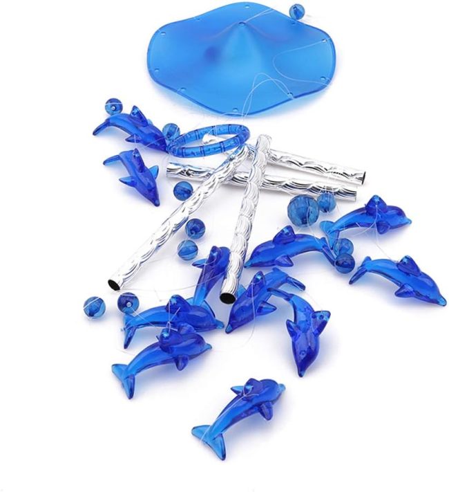Blue Acrylic Dolphin Wind Chimes Decoration for Ourdoor & Indoor, Garden, Yark, Patio and Home Decor, Wind Chime Bell Hanging Ornament Gift for Friends, Festival and Party, Housewarming