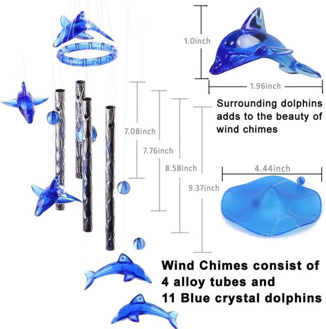 Blue Acrylic Dolphin Wind Chimes Decoration for Ourdoor & Indoor, Garden, Yark, Patio and Home Decor, Wind Chime Bell Hanging Ornament Gift for Friends, Festival and Party, Housewarming - Image 2