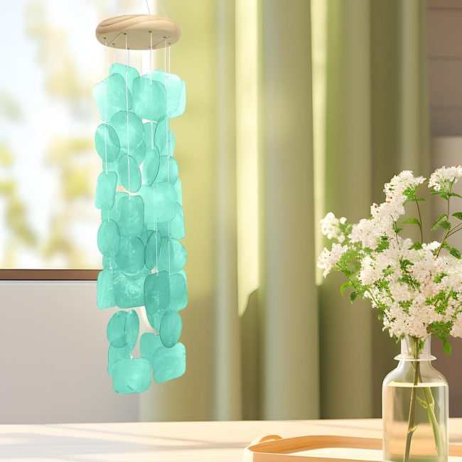 Sea Glass Wind Chimes for Outside, Handcrafted Sea Glass s 26" Windchimes, Gifts for Women Mom Grandma, Beach Garden Indoor Outdoor Decor