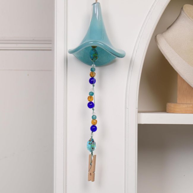 Glass Morning Glory Wind Chime,Handmade Glass Morning Glory Hanging Sun Catcher Wind Chime,Wind Chimes for Outdoor,Flower Glass Blown Wind Chimes for Garden Yard Wedding Decor（Blue,11.42"）