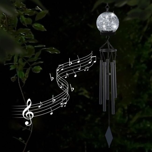 Wind Chimes Outdoor Solar Lights, 42 Inch Large Sympathy Chime 15 Cool White LEDs Crackled Glass Ball Birthday Gifts for Women Decorative Hanging in Garden, Yard, Patio, Landscape - Image 2