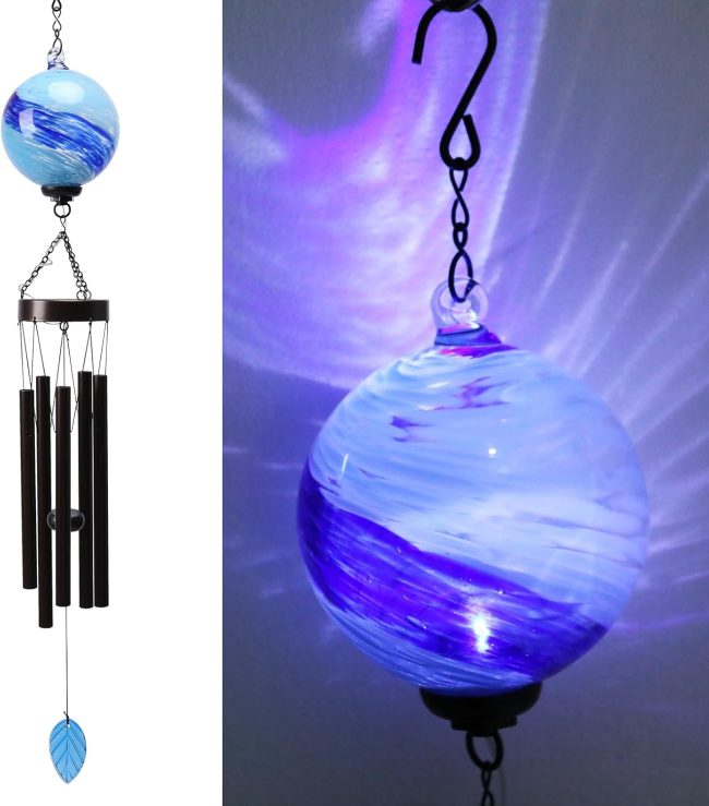 Solar Wind Chime - Mosaic Glass Solar Lights Wind Chimes for Outside Deep Tone Decorative Memorial Gift for Home, Outdoor, Yard, Patio, Balcony, Garden Decor, 35"