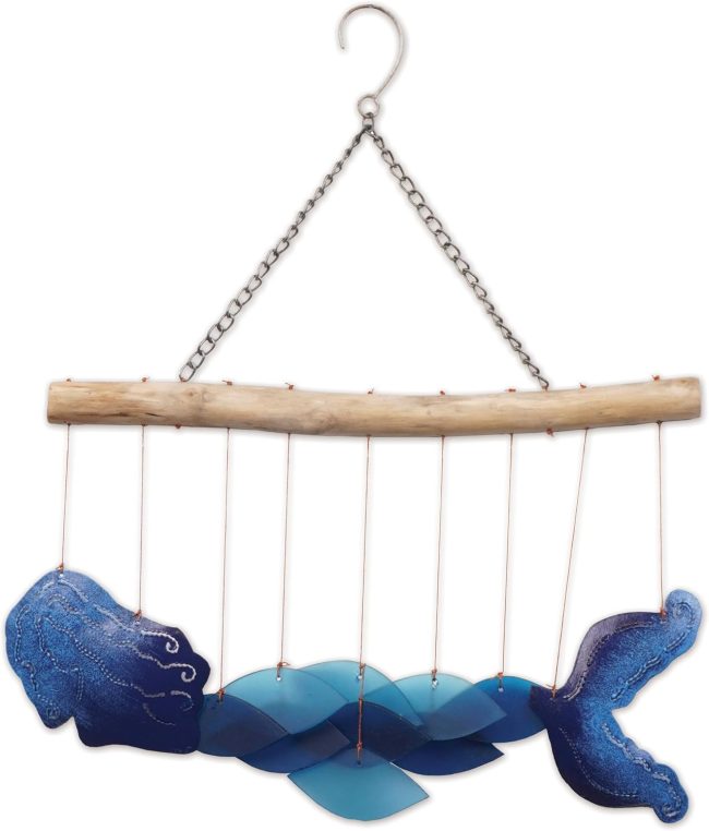 Windchimes - Handcrafted Sea Glass & Driftwood Windchime for Outdoors, 18" Long, Mermaid