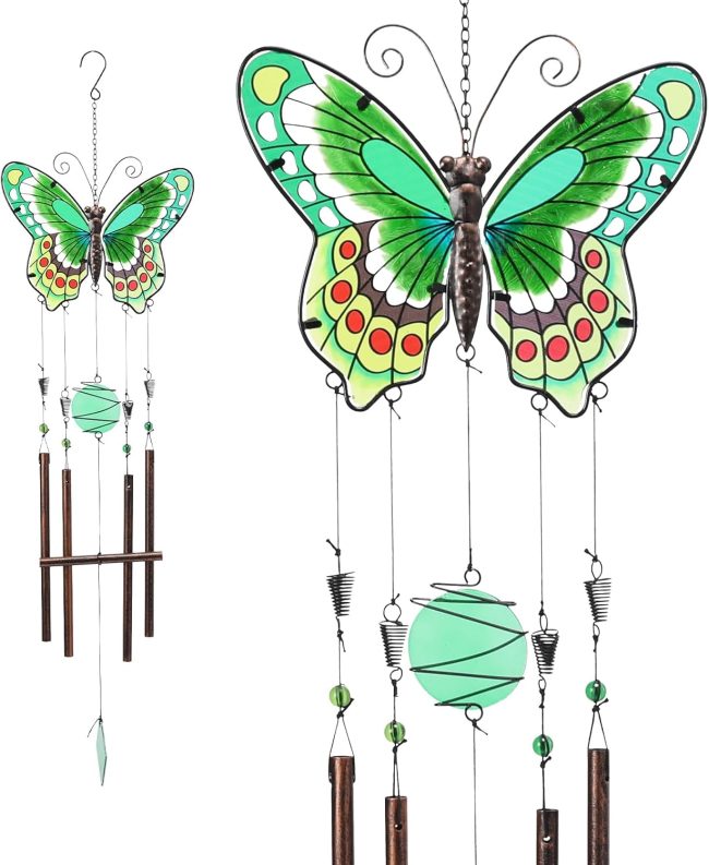 Wind Chimes, 40" Butterfly Glass Wind Chime Colourful Wings Decorative Memorial Sympathy Gift Mom for Home, Outdoor, Yard, Patio,Garden Decor