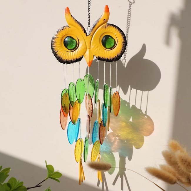 Wind Chimes for Outside - Stained Glass Owl Windchimes Outdoors Home Ornament Garden Decor for Mom Loved One Gifts Windchime, Stocking Stuffers for Men Women - Image 2