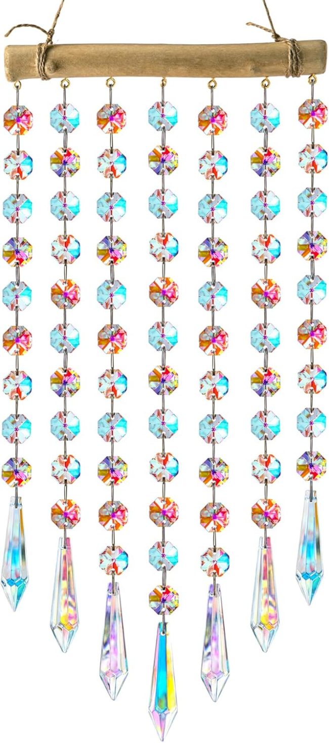 Hanging Crystal Prism Suncatcher Ornament Crystal Wind Chimes for Outside Colorful Glass Beads Chain Pendant Decorative