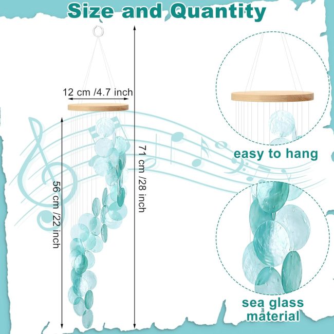Sea Glass  Wind Chimes for Outside Seaglass Windchime Spiral Wind Chimes for Women Beach Holiday Summer Gift Indoor Outdoor Home Housewarming Garden Decor - Image 2