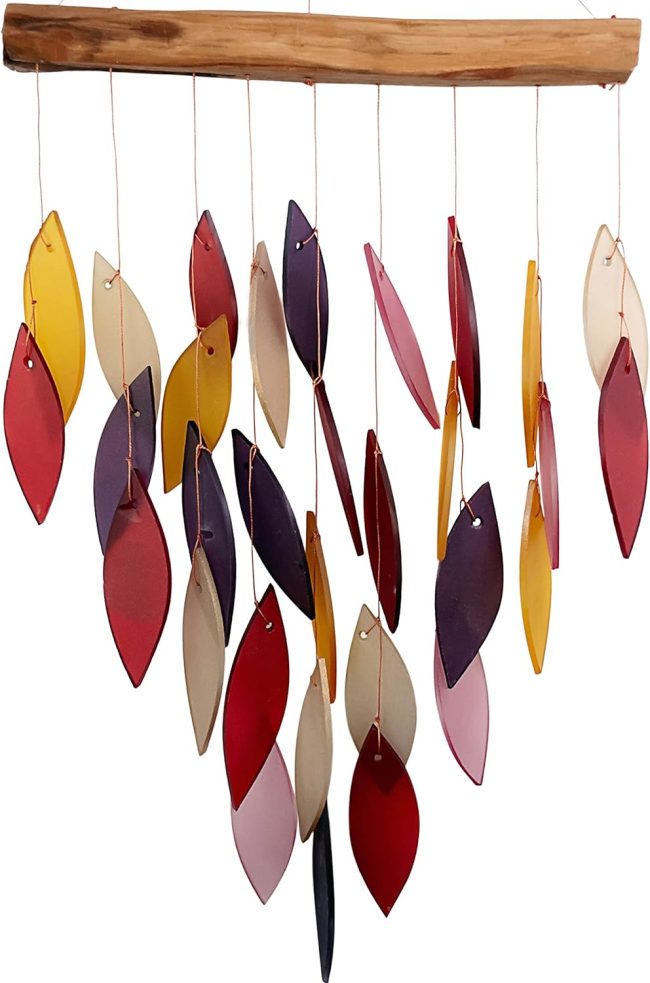 Waterfall Glass and Driftwood Chime, Sandblasted Glass and Found Wood Handcrafted Wind Chime