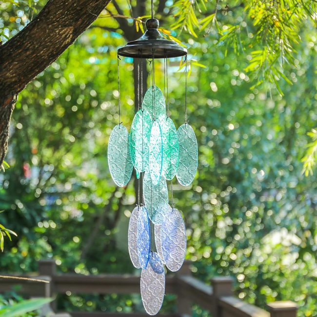 Glass Wind Chimes for Outside,Blue Glass Wind Chimes Decorative Memorial Sympathy Gift for Home, Outdoor,Garden,Patio and Yard Decor - Image 2