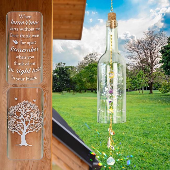Memorial Wind Chimes for Loss of Loved One Sympathy Bereavement Gifts for Loss of Mother Father Crystal Suncatcher Wind Chime for Home Decor Outdoor Garden