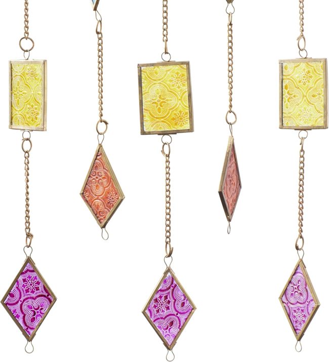 The  Metal Geometric Indoor Outdoor Windchime with Stained Glass, 17" x 2" x 29", Multi Colored - Image 2