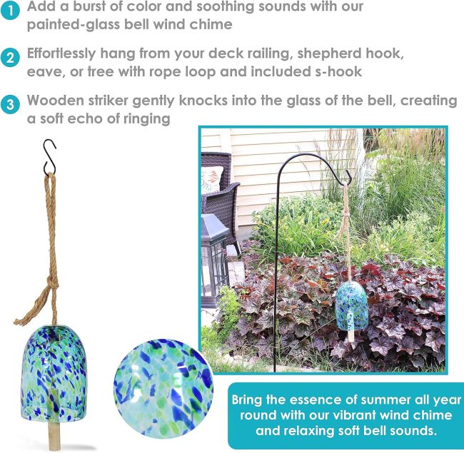 Natural Melody Wind Bell - Painted Glass Wind Chime Bell for The Patio, Deck, or Porch - 7.5" - - Image 2